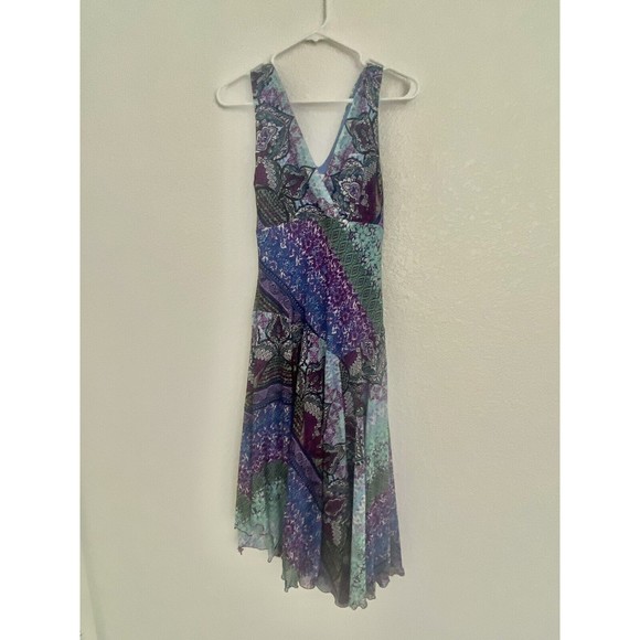Multicolor Purple Abstract Paisley Patterned Dressbarn Wrap Dress Size 4 EUC - Picture 1 of 5